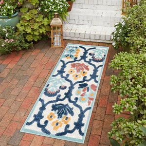 Ivory 2' x 8' Belize Outdoor Runner Area Rug Weather Resistant for Patio, Deck, Terrace, Balcony, Porch 100% Polypropylene Colorful Fun Coastal Modern Carpet for Outside for Sale at Rug Engine