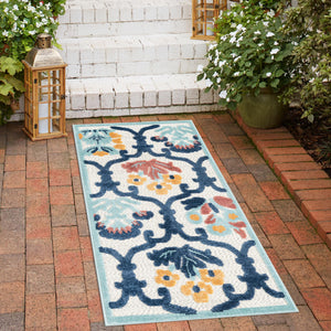 Ivory 2' x 8' Belize Outdoor Runner Area Rug Weather Resistant for Patio, Deck, Terrace, Balcony, Porch 100% Polypropylene Colorful Fun Coastal Modern Carpet for Outside for Sale at Rug Engine