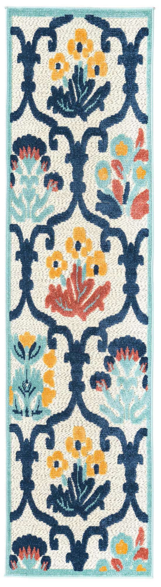 Ivory 2' x 8' Belize Outdoor Runner Area Rug Weather Resistant for Patio, Deck, Terrace, Balcony, Porch 100% Polypropylene Colorful Fun Coastal Modern Carpet for Outside for Sale at Rug Engine