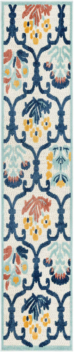 Ivory 2' x 10' Belize Outdoor Runner Area Rug Weather Resistant for Patio, Deck, Terrace, Balcony, Porch 100% Polypropylene Colorful Fun Coastal Modern Carpet for Outside for Sale at Rug Engine