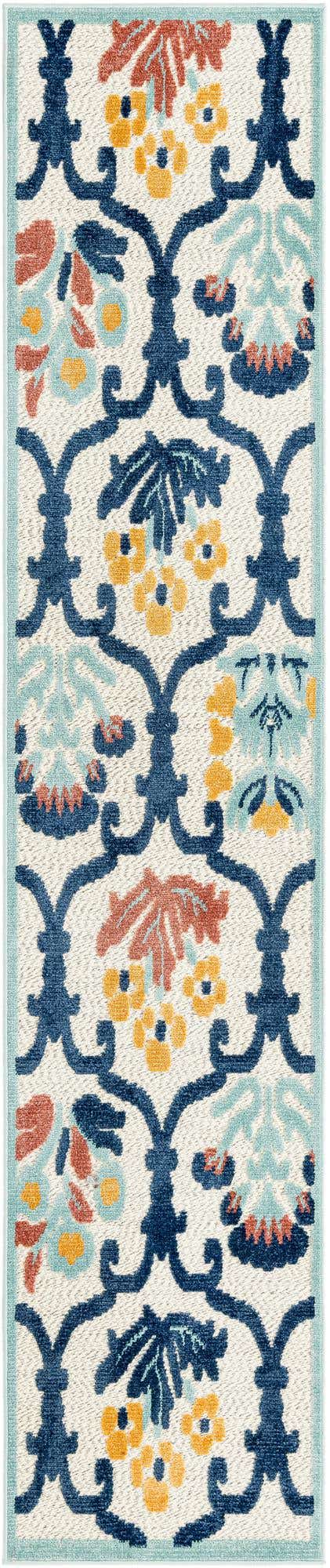 Ivory 2' x 10' Belize Outdoor Runner Area Rug Weather Resistant for Patio, Deck, Terrace, Balcony, Porch 100% Polypropylene Colorful Fun Coastal Modern Carpet for Outside for Sale at Rug Engine