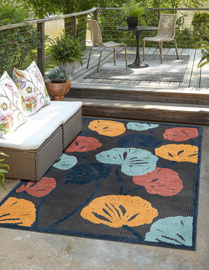 Charcoal 7' 10 x 10' Belize Outdoor Rectangle Area Rug Weather Resistant for Patio, Deck, Terrace, Balcony, Porch 100% Polypropylene Colorful Fun Coastal Modern Carpet for Outside for Sale at Rug Engine
