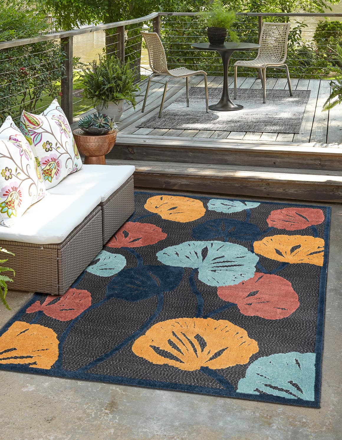Charcoal 9' x 12' Belize Outdoor Rectangle Area Rug Weather Resistant for Patio, Deck, Terrace, Balcony, Porch 100% Polypropylene Colorful Fun Coastal Modern Carpet for Outside for Sale at Rug Engine