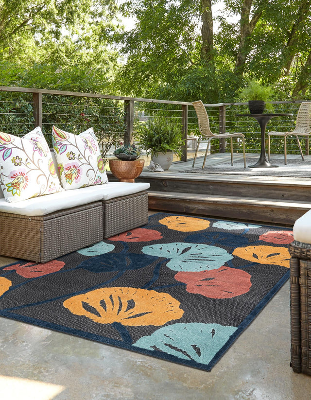 Charcoal 6' x 9' Belize Outdoor Rectangle Area Rug Weather Resistant for Patio, Deck, Terrace, Balcony, Porch 100% Polypropylene Colorful Fun Coastal Modern Carpet for Outside for Sale at Rug Engine