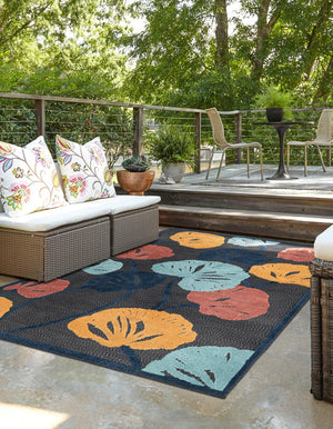 Charcoal 5' 3 x 8' Belize Outdoor Rectangle Area Rug Weather Resistant for Patio, Deck, Terrace, Balcony, Porch 100% Polypropylene Colorful Fun Coastal Modern Carpet for Outside for Sale at Rug Engine