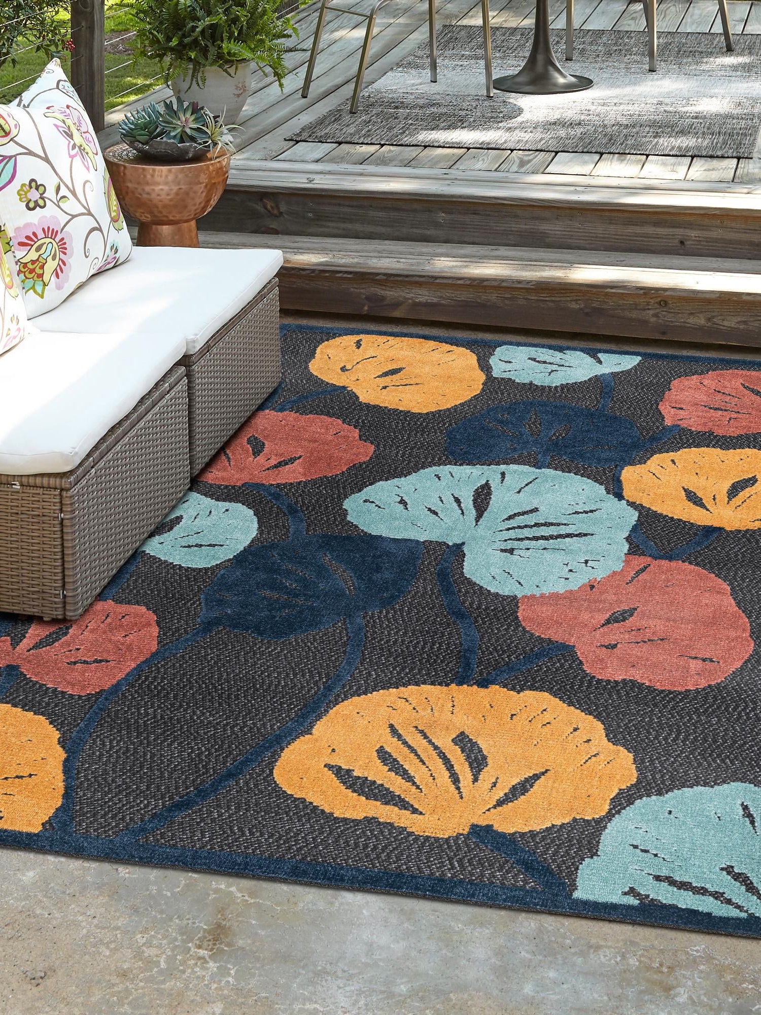 Charcoal 6' x 9' Belize Outdoor Rectangle Area Rug Weather Resistant for Patio, Deck, Terrace, Balcony, Porch 100% Polypropylene Colorful Fun Coastal Modern Carpet for Outside for Sale at Rug Engine