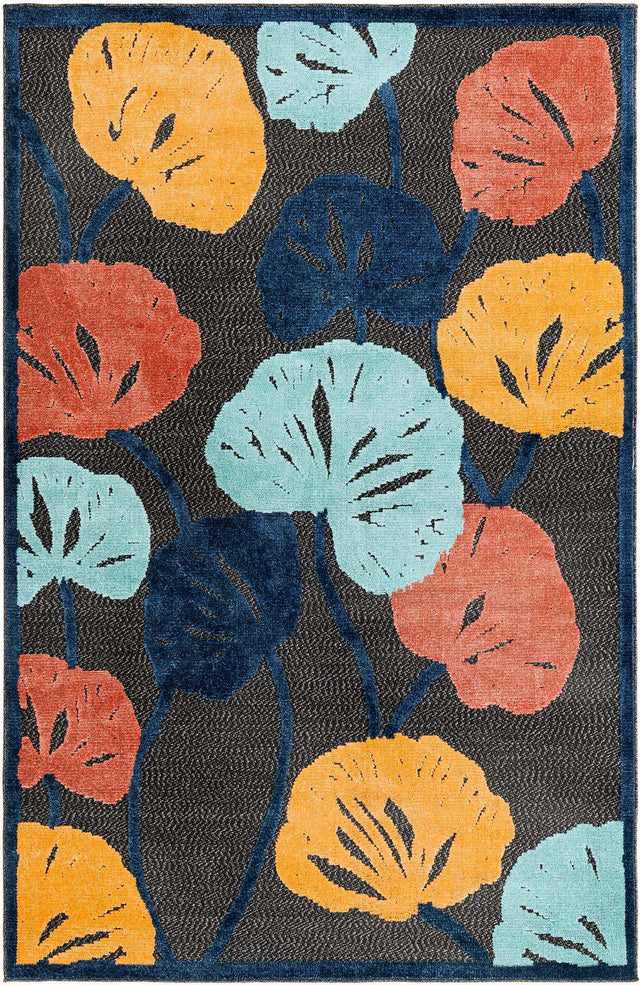 Charcoal 5' 3 x 8' Belize Outdoor Rectangle Area Rug Weather Resistant for Patio, Deck, Terrace, Balcony, Porch 100% Polypropylene Colorful Fun Coastal Modern Carpet for Outside for Sale at Rug Engine