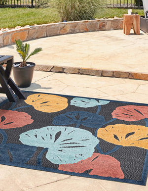 Charcoal 7' 10 x 7' 10 Belize Outdoor Square Area Rug Weather Resistant for Patio, Deck, Terrace, Balcony, Porch 100% Polypropylene Colorful Fun Coastal Modern Carpet for Outside for Sale at Rug Engine