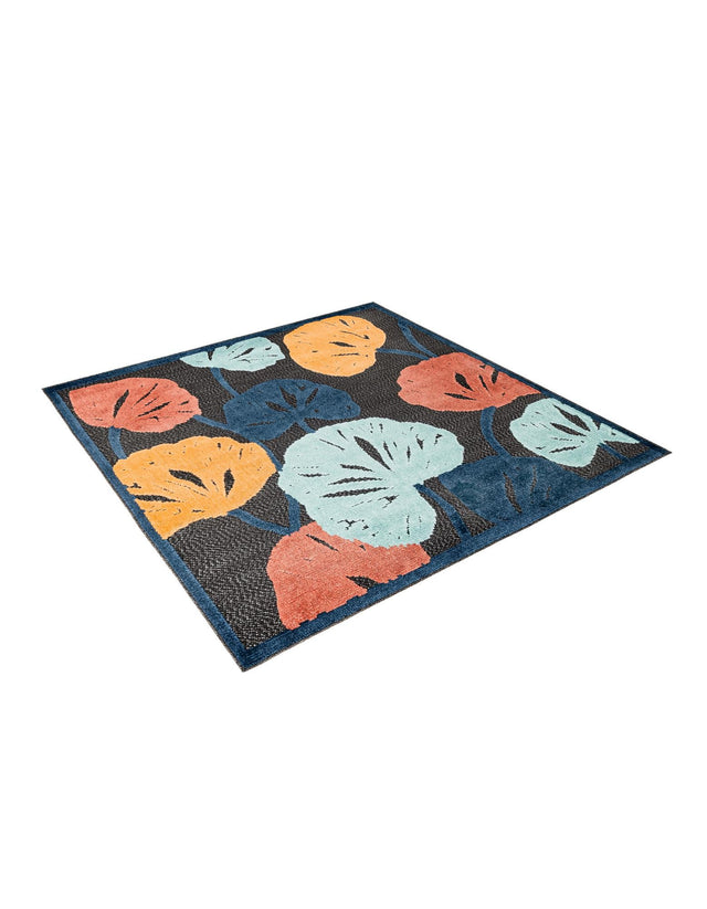 Charcoal 5' 3 x 5' 3 Belize Outdoor Square Area Rug Weather Resistant for Patio, Deck, Terrace, Balcony, Porch 100% Polypropylene Colorful Fun Coastal Modern Carpet for Outside for Sale at Rug Engine