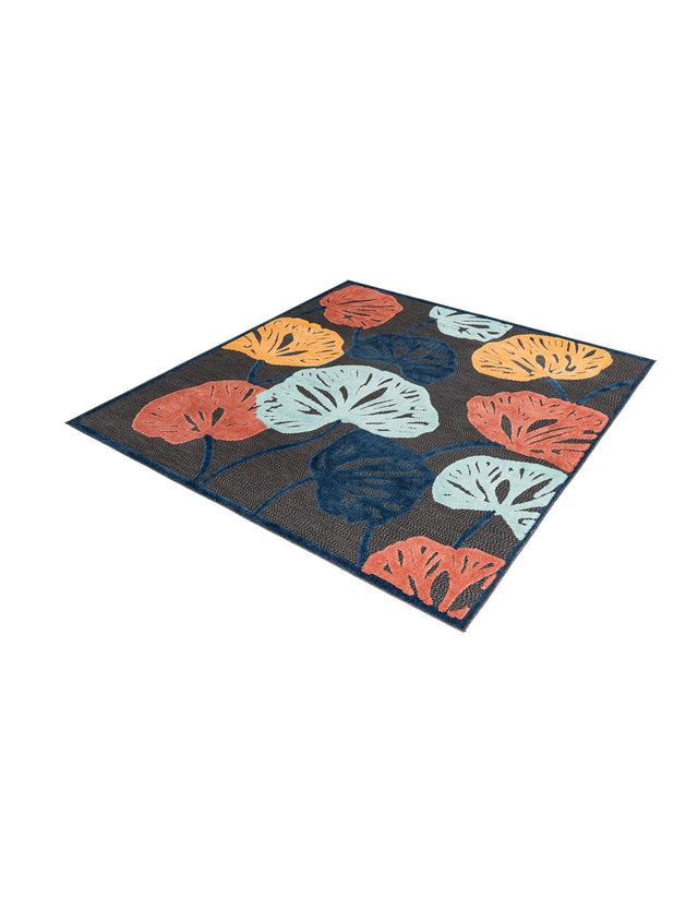 Charcoal 7' 10 x 7' 10 Belize Outdoor Square Area Rug Weather Resistant for Patio, Deck, Terrace, Balcony, Porch 100% Polypropylene Colorful Fun Coastal Modern Carpet for Outside for Sale at Rug Engine