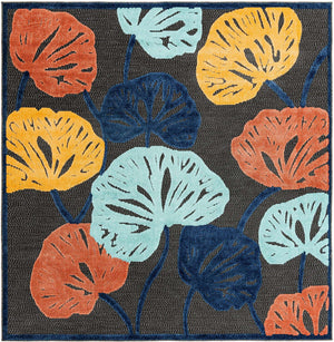 Charcoal 7' 10 x 7' 10 Belize Outdoor Square Area Rug Weather Resistant for Patio, Deck, Terrace, Balcony, Porch 100% Polypropylene Colorful Fun Coastal Modern Carpet for Outside for Sale at Rug Engine