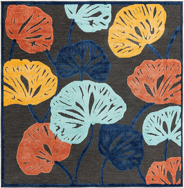 Charcoal 7' 10 x 7' 10 Belize Outdoor Square Area Rug Weather Resistant for Patio, Deck, Terrace, Balcony, Porch 100% Polypropylene Colorful Fun Coastal Modern Carpet for Outside for Sale at Rug Engine