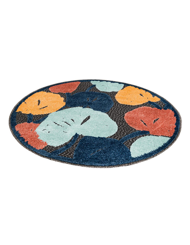 Charcoal 3' 3 x 3' 3 Belize Outdoor Round Area Rug Weather Resistant for Patio, Deck, Terrace, Balcony, Porch 100% Polypropylene Colorful Fun Coastal Modern Carpet for Outside for Sale at Rug Engine