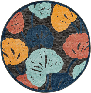 Charcoal 5' 3 x 5' 3 Belize Outdoor Round Area Rug Weather Resistant for Patio, Deck, Terrace, Balcony, Porch 100% Polypropylene Colorful Fun Coastal Modern Carpet for Outside for Sale at Rug Engine