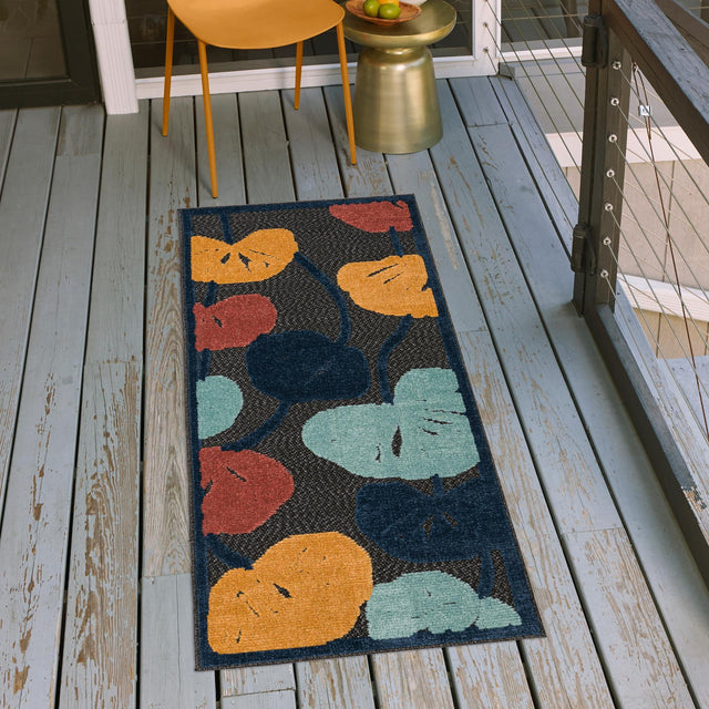Charcoal 2' x 6' Belize Outdoor Runner Area Rug Weather Resistant for Patio, Deck, Terrace, Balcony, Porch 100% Polypropylene Colorful Fun Coastal Modern Carpet for Outside for Sale at Rug Engine