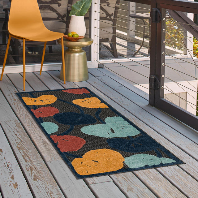 Charcoal 2' x 8' Belize Outdoor Runner Area Rug Weather Resistant for Patio, Deck, Terrace, Balcony, Porch 100% Polypropylene Colorful Fun Coastal Modern Carpet for Outside for Sale at Rug Engine