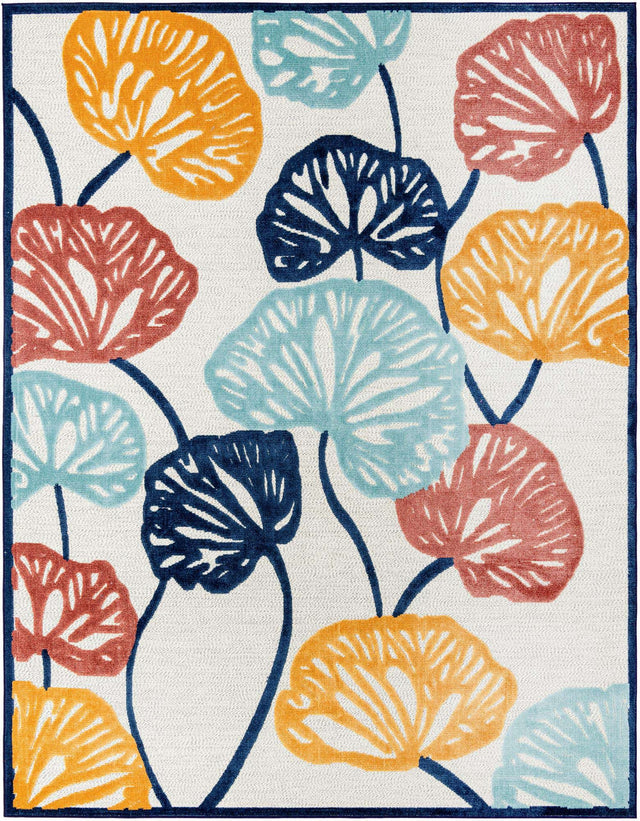 Ivory 9' x 12' Belize Outdoor Rectangle Area Rug Weather Resistant for Patio, Deck, Terrace, Balcony, Porch 100% Polypropylene Colorful Fun Coastal Modern Carpet for Outside for Sale at Rug Engine