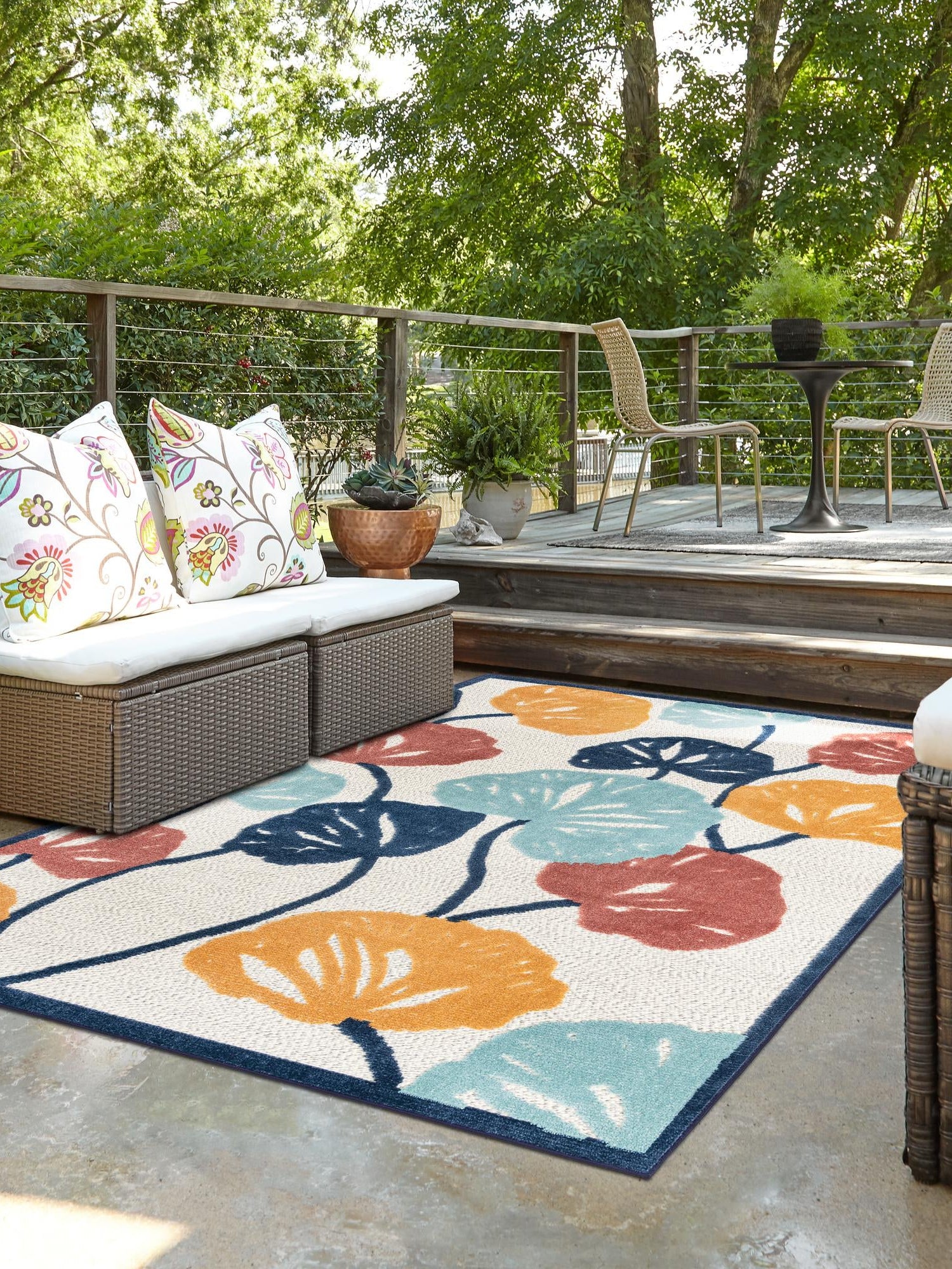 Ivory 7' 10 x 10' Belize Outdoor Rectangle Area Rug Weather Resistant for Patio, Deck, Terrace, Balcony, Porch 100% Polypropylene Colorful Fun Coastal Modern Carpet for Outside for Sale at Rug Engine