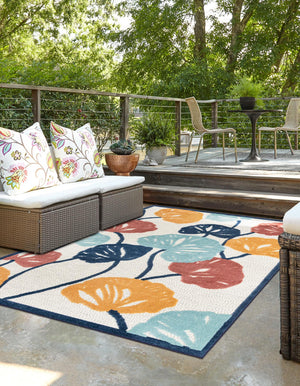 Ivory 6' x 9' Belize Outdoor Rectangle Area Rug Weather Resistant for Patio, Deck, Terrace, Balcony, Porch 100% Polypropylene Colorful Fun Coastal Modern Carpet for Outside for Sale at Rug Engine