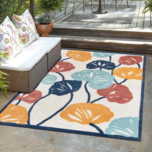 Ivory 2' x 3' Belize Outdoor Rectangle Area Rug Weather Resistant for Patio, Deck, Terrace, Balcony, Porch 100% Polypropylene Colorful Fun Coastal Modern Carpet for Outside for Sale at Rug Engine
