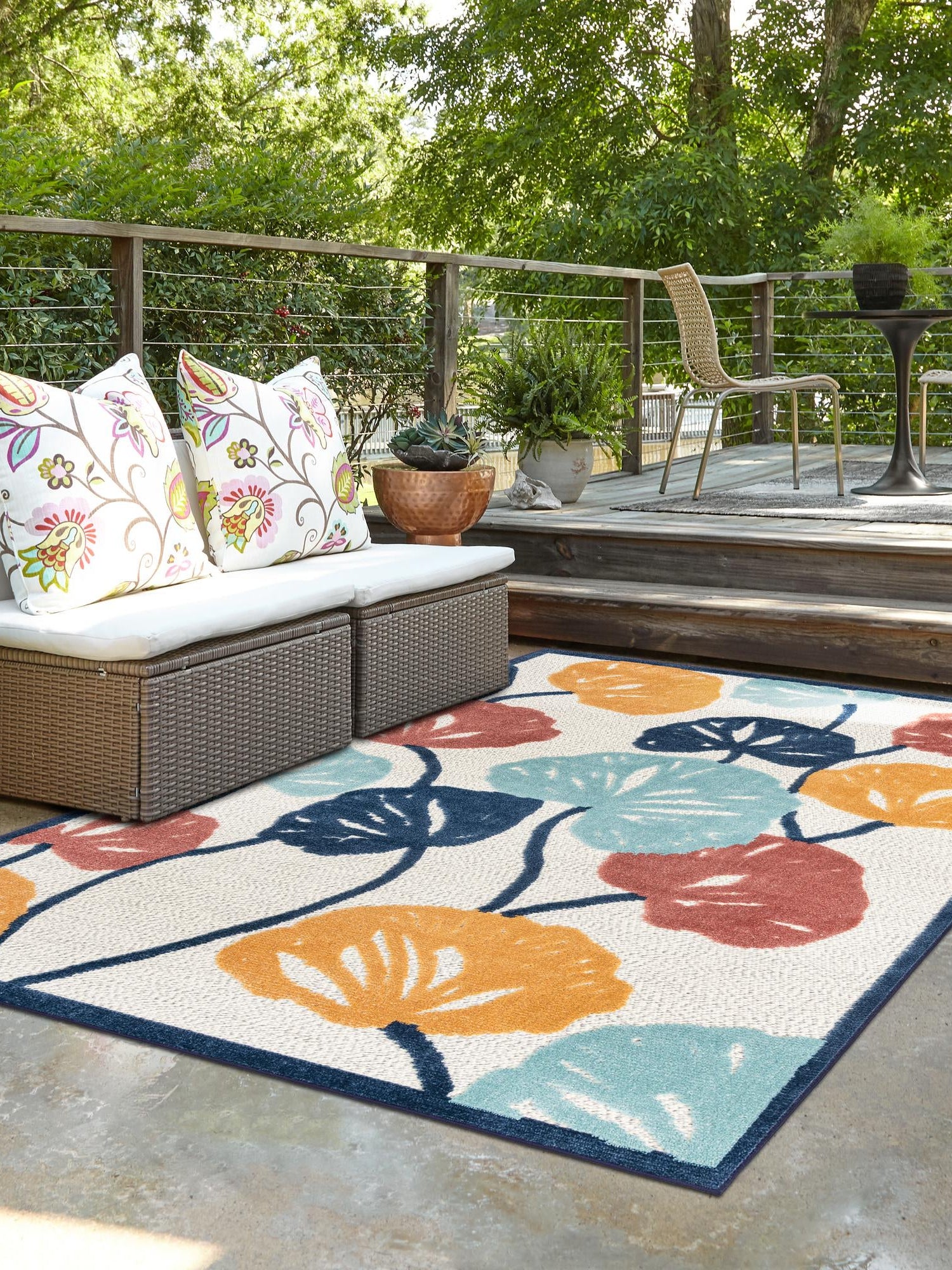 Ivory 9' x 12' Belize Outdoor Rectangle Area Rug Weather Resistant for Patio, Deck, Terrace, Balcony, Porch 100% Polypropylene Colorful Fun Coastal Modern Carpet for Outside for Sale at Rug Engine