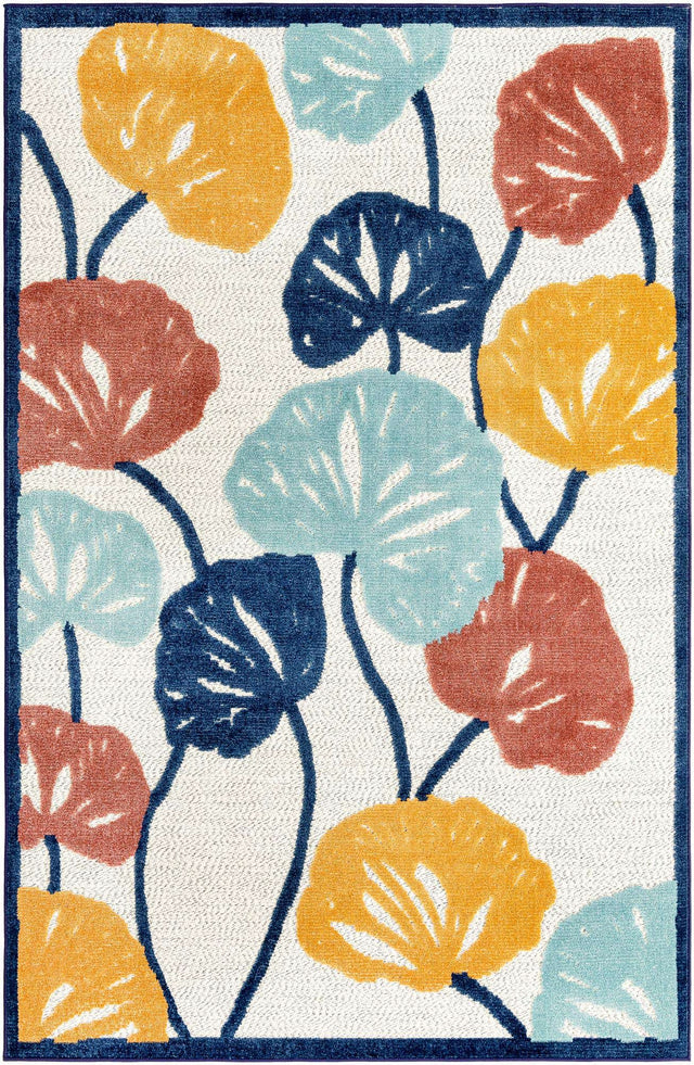 Ivory 5' 3 x 8' Belize Outdoor Rectangle Area Rug Weather Resistant for Patio, Deck, Terrace, Balcony, Porch 100% Polypropylene Colorful Fun Coastal Modern Carpet for Outside for Sale at Rug Engine