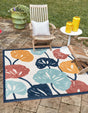 Ivory 5' 3 x 5' 3 Belize Outdoor Square Area Rug Weather Resistant for Patio, Deck, Terrace, Balcony, Porch 100% Polypropylene Colorful Fun Coastal Modern Carpet for Outside for Sale at Rug Engine