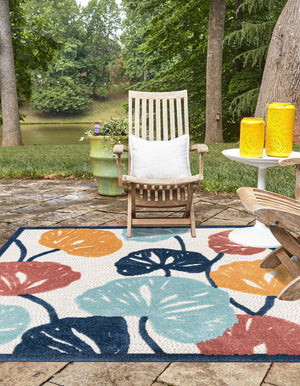 Ivory 7' 10 x 7' 10 Belize Outdoor Square Area Rug Weather Resistant for Patio, Deck, Terrace, Balcony, Porch 100% Polypropylene Colorful Fun Coastal Modern Carpet for Outside for Sale at Rug Engine