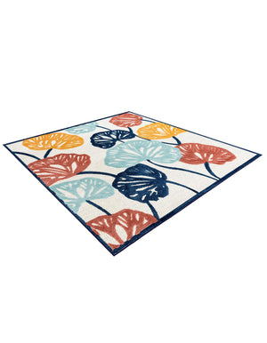 Ivory 7' 10 x 7' 10 Belize Outdoor Square Area Rug Weather Resistant for Patio, Deck, Terrace, Balcony, Porch 100% Polypropylene Colorful Fun Coastal Modern Carpet for Outside for Sale at Rug Engine