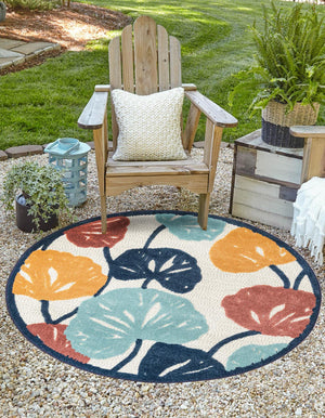 Ivory 3' 3 x 3' 3 Belize Outdoor Round Area Rug Weather Resistant for Patio, Deck, Terrace, Balcony, Porch 100% Polypropylene Colorful Fun Coastal Modern Carpet for Outside for Sale at Rug Engine