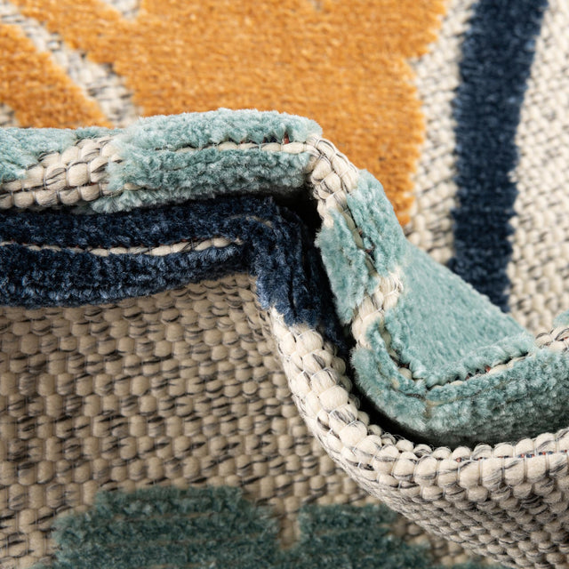 Ivory 5' 3 x 5' 3 Belize Outdoor Round Area Rug Weather Resistant for Patio, Deck, Terrace, Balcony, Porch 100% Polypropylene Colorful Fun Coastal Modern Carpet for Outside for Sale at Rug Engine