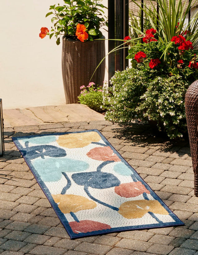 Ivory 2' x 6' Belize Outdoor Runner Area Rug Weather Resistant for Patio, Deck, Terrace, Balcony, Porch 100% Polypropylene Colorful Fun Coastal Modern Carpet for Outside for Sale at Rug Engine