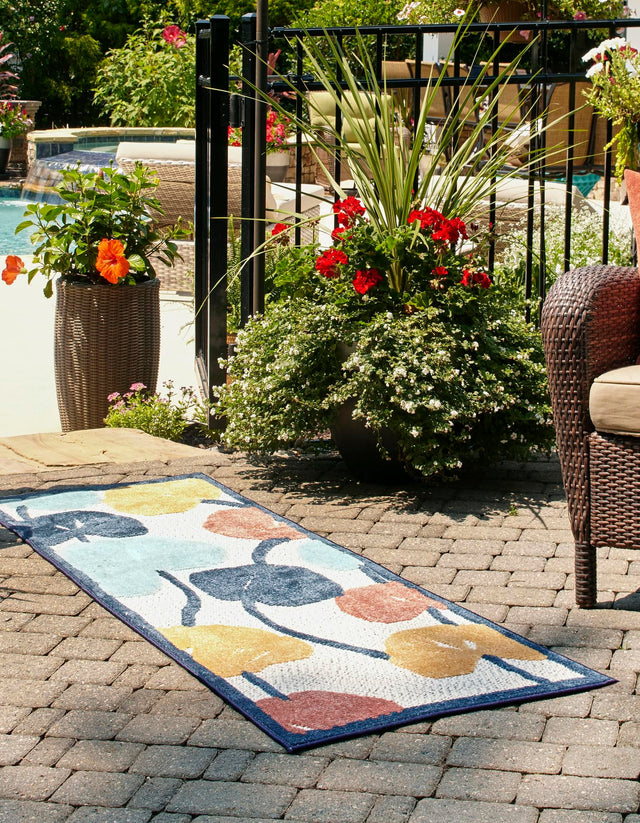 Ivory 2' x 6' Belize Outdoor Runner Area Rug Weather Resistant for Patio, Deck, Terrace, Balcony, Porch 100% Polypropylene Colorful Fun Coastal Modern Carpet for Outside for Sale at Rug Engine