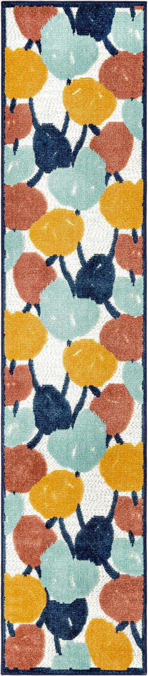 Ivory 2' x 10' Belize Outdoor Runner Area Rug Weather Resistant for Patio, Deck, Terrace, Balcony, Porch 100% Polypropylene Colorful Fun Coastal Modern Carpet for Outside for Sale at Rug Engine
