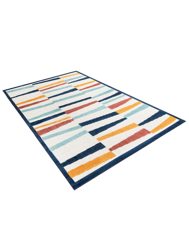 Ivory 9' x 12' Belize Outdoor Rectangle Area Rug Weather Resistant for Patio, Deck, Terrace, Balcony, Porch 100% Polypropylene Colorful Fun Coastal Modern Carpet for Outside for Sale at Rug Engine