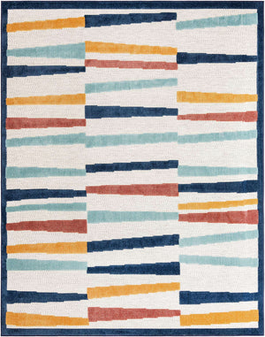 Ivory 7' 10 x 10' Belize Outdoor Rectangle Area Rug Weather Resistant for Patio, Deck, Terrace, Balcony, Porch 100% Polypropylene Colorful Fun Coastal Modern Carpet for Outside for Sale at Rug Engine