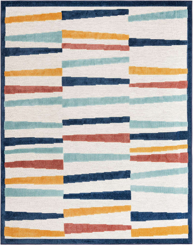 Ivory 7' 10 x 10' Belize Outdoor Rectangle Area Rug Weather Resistant for Patio, Deck, Terrace, Balcony, Porch 100% Polypropylene Colorful Fun Coastal Modern Carpet for Outside for Sale at Rug Engine