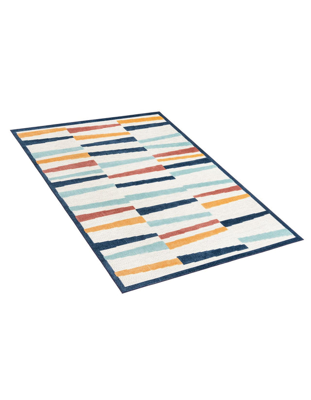 Ivory 7' x 10' Belize Outdoor Rectangle Area Rug Weather Resistant for Patio, Deck, Terrace, Balcony, Porch 100% Polypropylene Colorful Fun Coastal Modern Carpet for Outside for Sale at Rug Engine