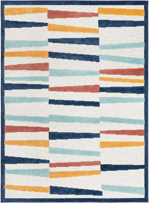 Ivory 7' x 10' Belize Outdoor Rectangle Area Rug Weather Resistant for Patio, Deck, Terrace, Balcony, Porch 100% Polypropylene Colorful Fun Coastal Modern Carpet for Outside for Sale at Rug Engine