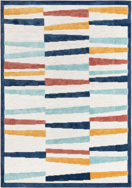 Ivory 6' x 9' Belize Outdoor Rectangle Area Rug Weather Resistant for Patio, Deck, Terrace, Balcony, Porch 100% Polypropylene Colorful Fun Coastal Modern Carpet for Outside for Sale at Rug Engine