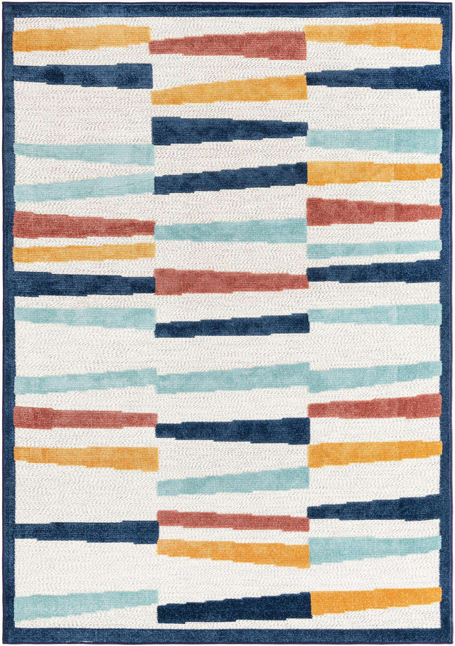 Ivory 6' x 9' Belize Outdoor Rectangle Area Rug Weather Resistant for Patio, Deck, Terrace, Balcony, Porch 100% Polypropylene Colorful Fun Coastal Modern Carpet for Outside for Sale at Rug Engine