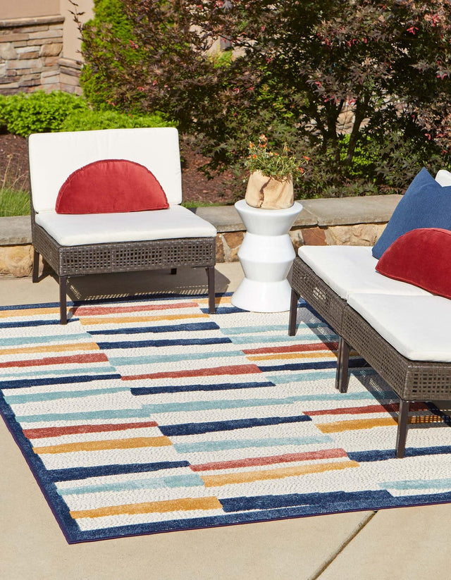 Ivory 6' x 9' Belize Outdoor Rectangle Area Rug Weather Resistant for Patio, Deck, Terrace, Balcony, Porch 100% Polypropylene Colorful Fun Coastal Modern Carpet for Outside for Sale at Rug Engine