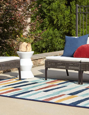 Ivory 6' x 9' Belize Outdoor Rectangle Area Rug Weather Resistant for Patio, Deck, Terrace, Balcony, Porch 100% Polypropylene Colorful Fun Coastal Modern Carpet for Outside for Sale at Rug Engine