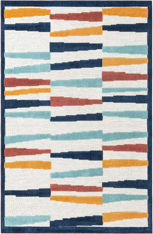 Ivory 5' 3 x 8' Belize Outdoor Rectangle Area Rug Weather Resistant for Patio, Deck, Terrace, Balcony, Porch 100% Polypropylene Colorful Fun Coastal Modern Carpet for Outside for Sale at Rug Engine