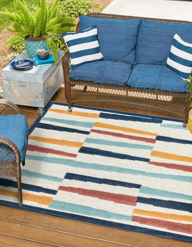 Ivory 7' 10 x 7' 10 Belize Outdoor Square Area Rug Weather Resistant for Patio, Deck, Terrace, Balcony, Porch 100% Polypropylene Colorful Fun Coastal Modern Carpet for Outside for Sale at Rug Engine