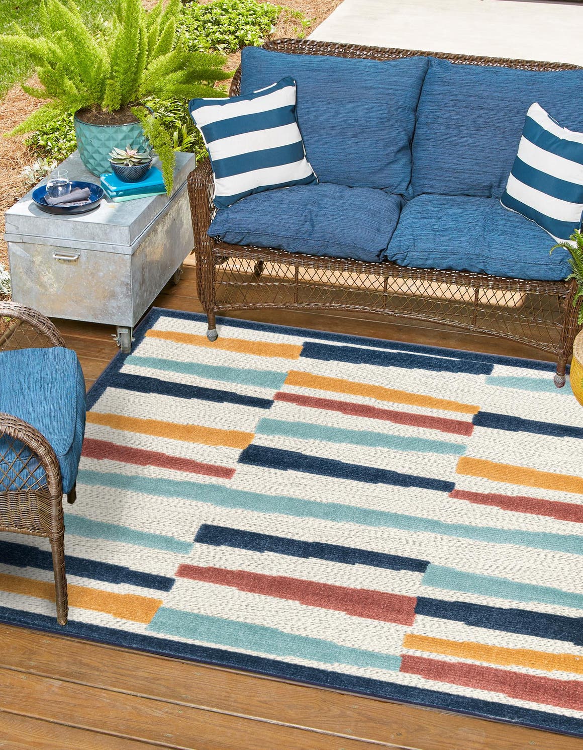 Ivory 5' 3 x 5' 3 Belize Outdoor Square Area Rug Weather Resistant for Patio, Deck, Terrace, Balcony, Porch 100% Polypropylene Colorful Fun Coastal Modern Carpet for Outside for Sale at Rug Engine