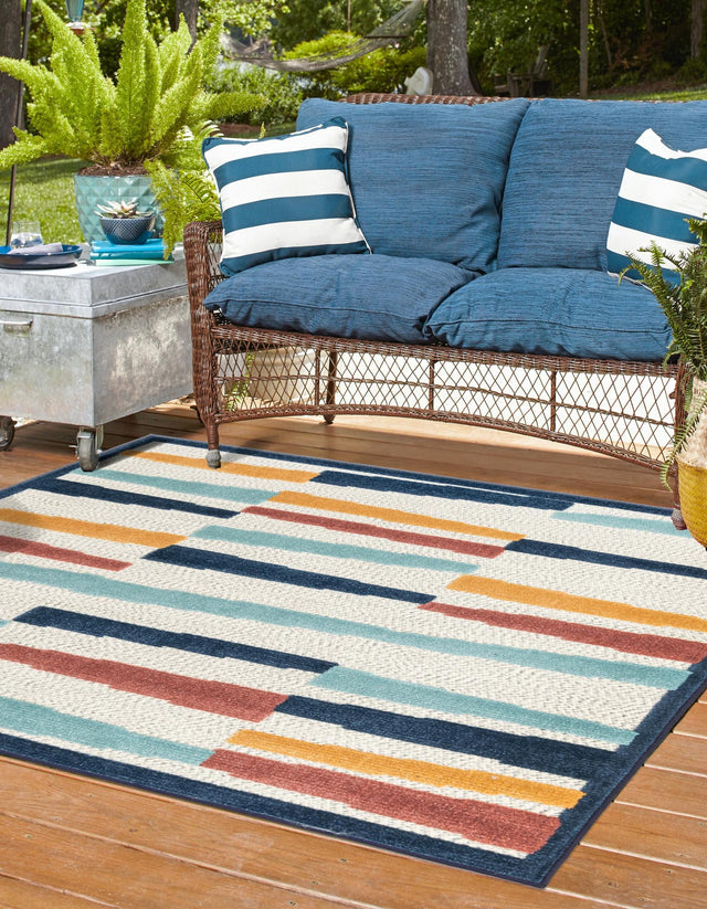 Ivory 7' 10 x 7' 10 Belize Outdoor Square Area Rug Weather Resistant for Patio, Deck, Terrace, Balcony, Porch 100% Polypropylene Colorful Fun Coastal Modern Carpet for Outside for Sale at Rug Engine