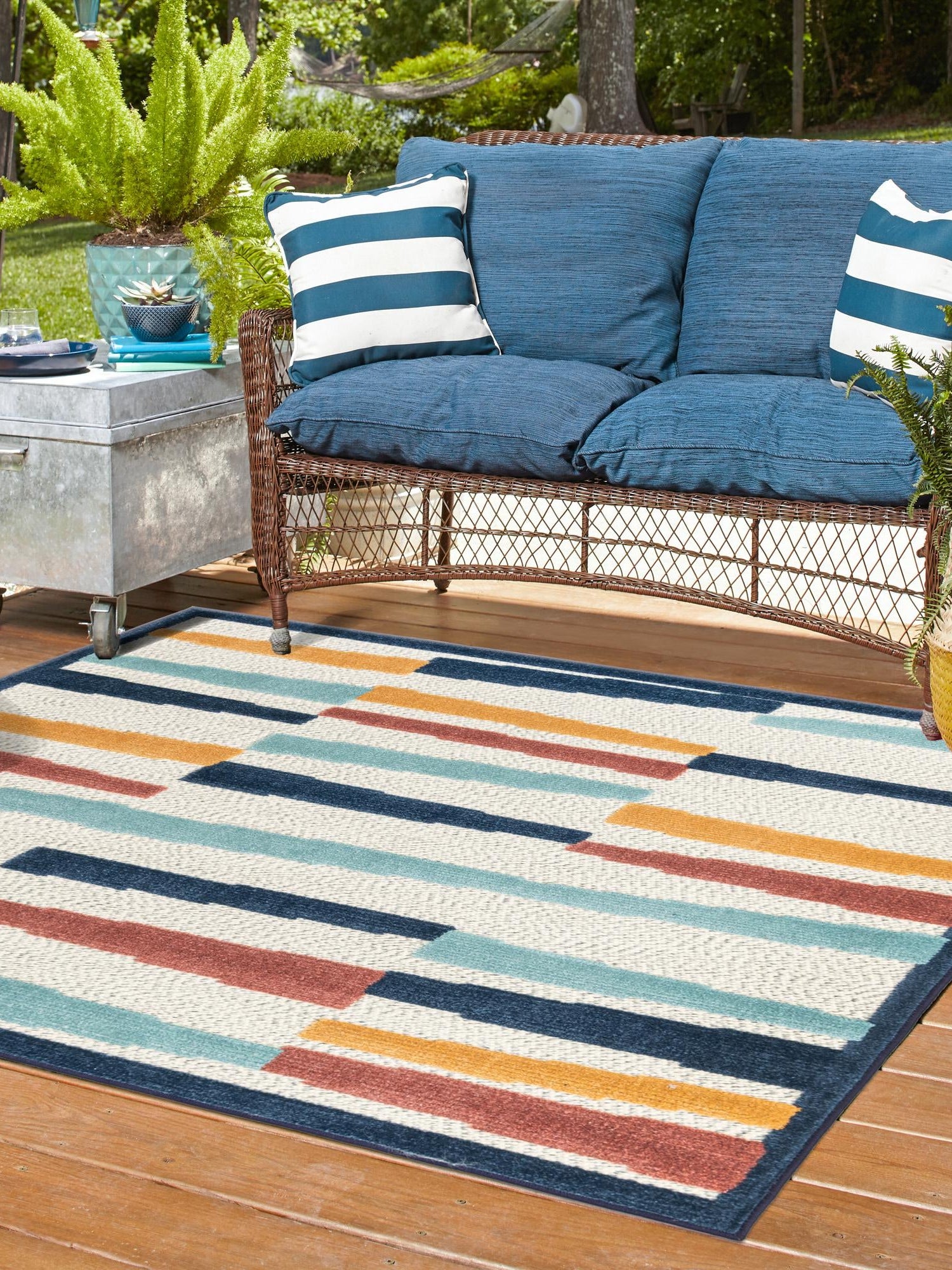 Ivory 5' 3 x 5' 3 Belize Outdoor Square Area Rug Weather Resistant for Patio, Deck, Terrace, Balcony, Porch 100% Polypropylene Colorful Fun Coastal Modern Carpet for Outside for Sale at Rug Engine