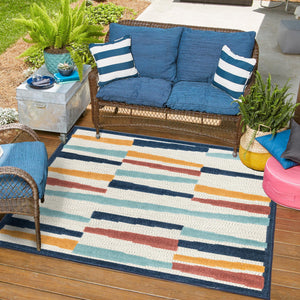 Ivory 7' 10 x 7' 10 Belize Outdoor Square Area Rug Weather Resistant for Patio, Deck, Terrace, Balcony, Porch 100% Polypropylene Colorful Fun Coastal Modern Carpet for Outside for Sale at Rug Engine
