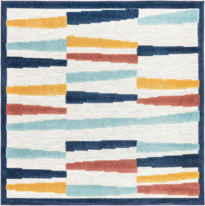 Ivory 5' 3 x 5' 3 Belize Outdoor Square Area Rug Weather Resistant for Patio, Deck, Terrace, Balcony, Porch 100% Polypropylene Colorful Fun Coastal Modern Carpet for Outside for Sale at Rug Engine
